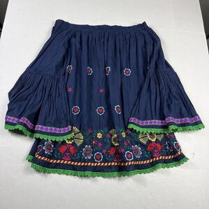 Pure Nordic Off The Shoulder Top Floral Embroidered Flared Sleeve Boho Shirt XS